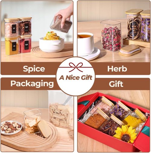 Comsaf Spice Jars - 8 Oz Small Glass Containers with Lids | 6 Pcs for Seasoning & Pantry Storage