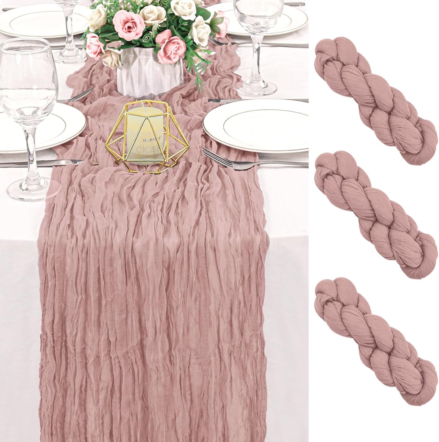 Skiennix 120-Inch Dusty Pink Cheesecloth Table Runner - Boho Rustic Sheer Design for Weddings & Events