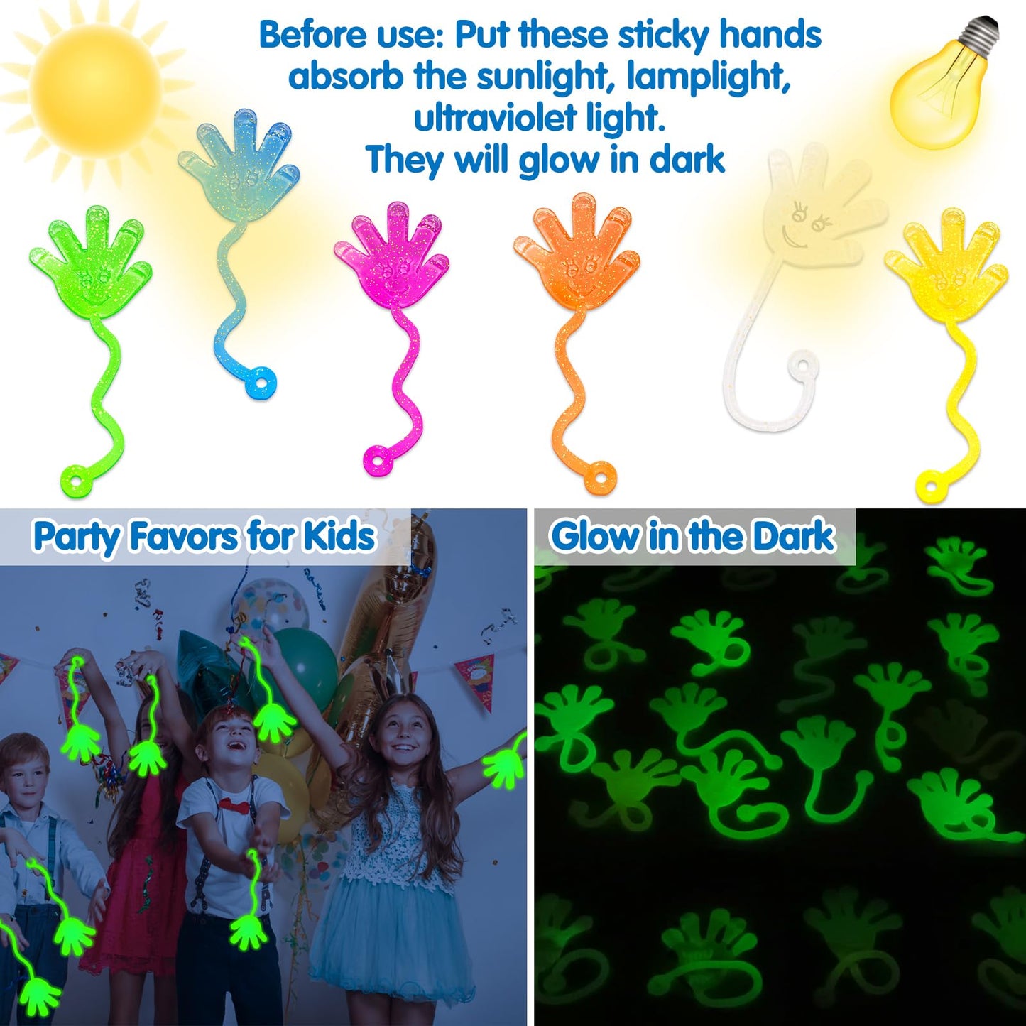 Armaytoy 20Pack Glow in Dark Glitter Sticky Hands Party Favors for Kids Pinata Goodie Bag Stuffers Classroom Prizes Birthday Stretchy Treat Trinkets Treasure Box Bulk Toys