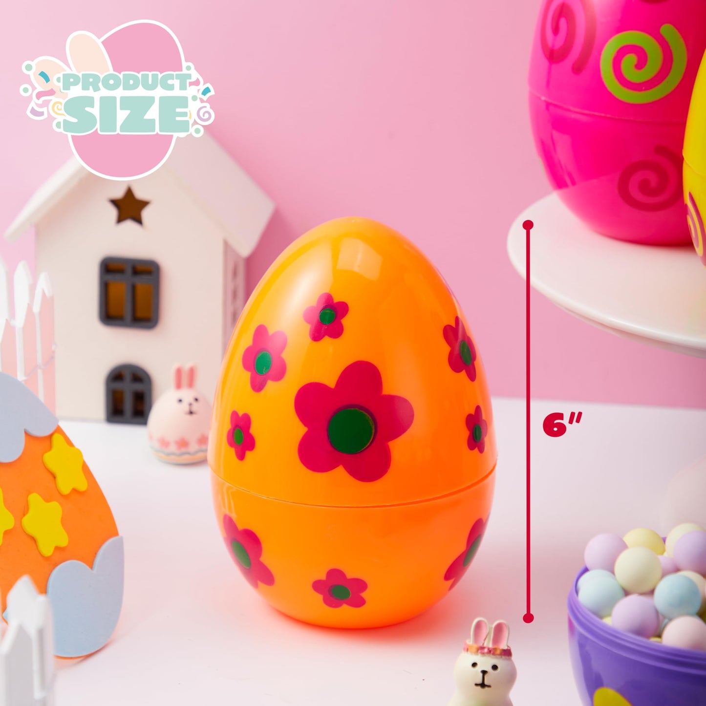 JOYIN 6 Pcs Large Printed Easter Eggs, 6 Inches Jumbo Plastic Eggs Fillable for Easter Themed Hunt Basket Stuffers Fillers Filling Treats Party Favor Classroom Prize Supplies