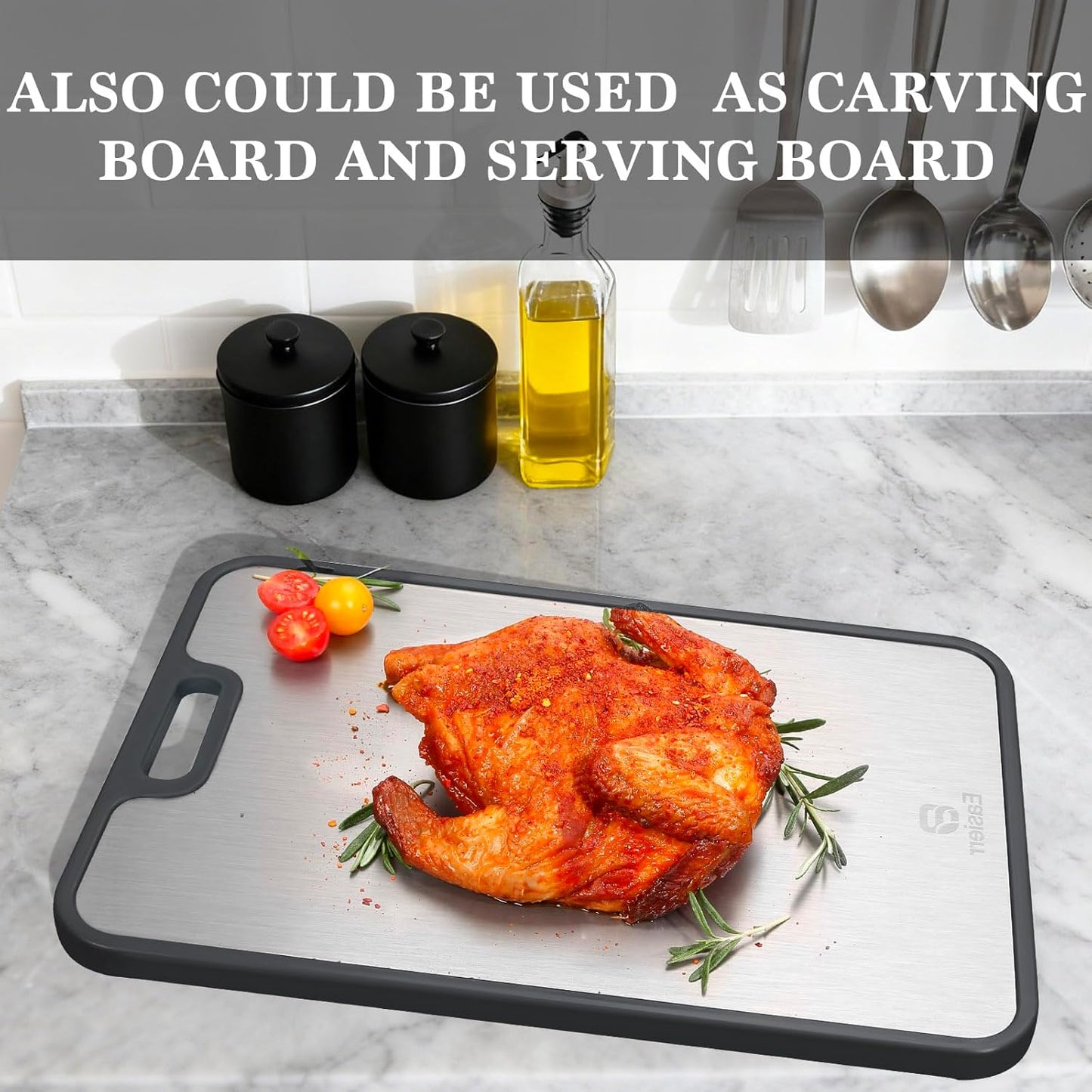 Titanium Cutting Board by Extra Large | Non-Toxic 2-in-1 Design with Juice Groove | 17 x 12 Inch