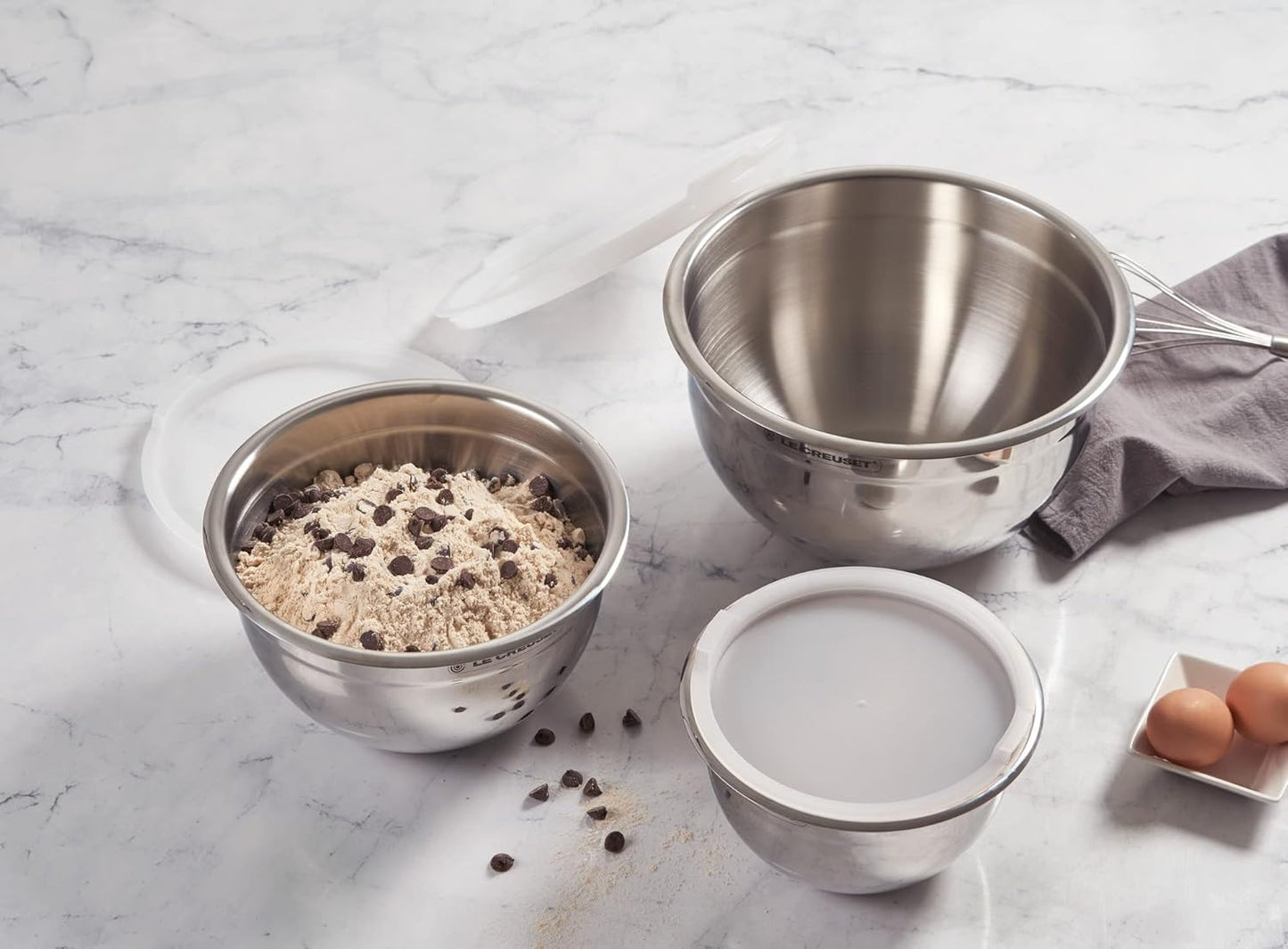 Le Creuset Nested Mixing Bowls Set - 3 Durable Bowls with Nonslip Silicone Base & Airtight Lids