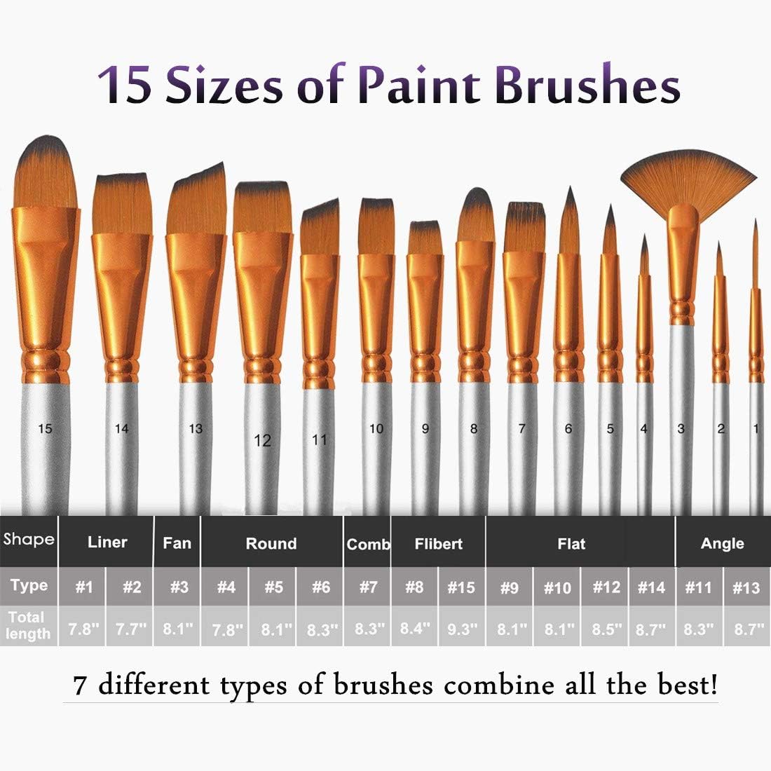 Skiennix 18-Pack Oil Paint Brush Set | Professional Acrylic Brushes with Organizer & Mixing Knife - 15 Sizes