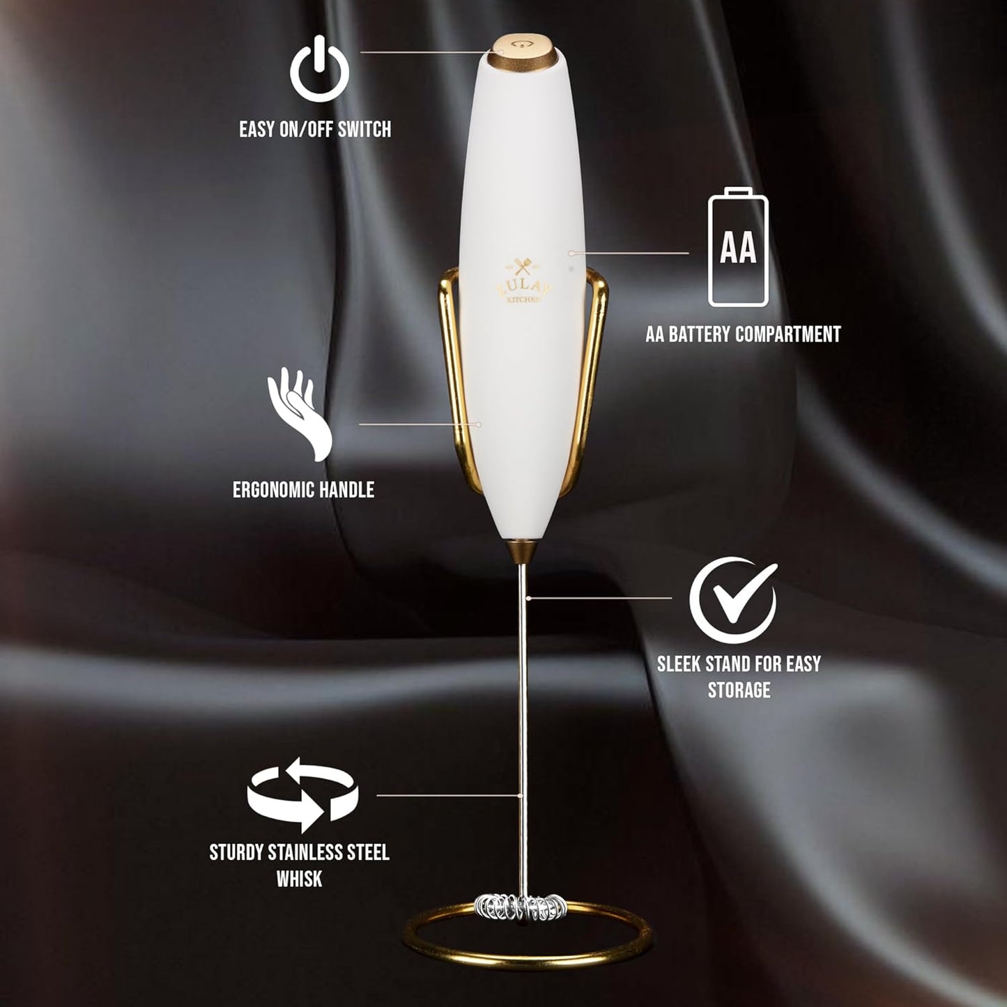 Zulay Kitchen Milk Frother - Luxury Handheld Electric Foam Maker for Coffee & Lattes | Includes 4 Duracell Batteries
