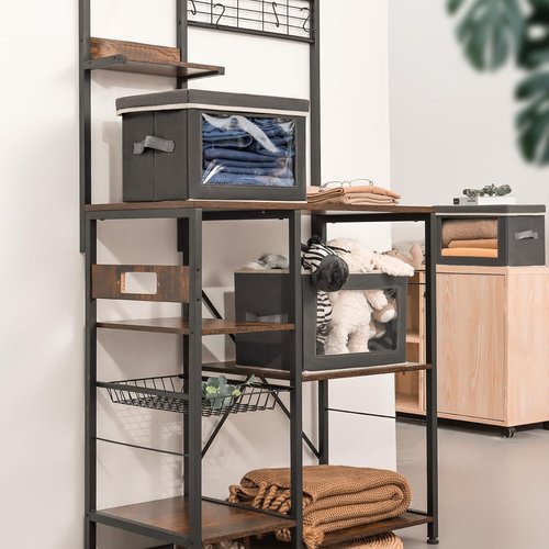 Homsorout Stackable Storage Bins - Medium Foldable Closet Organizer with Lids | 4-Pack Dark Grey