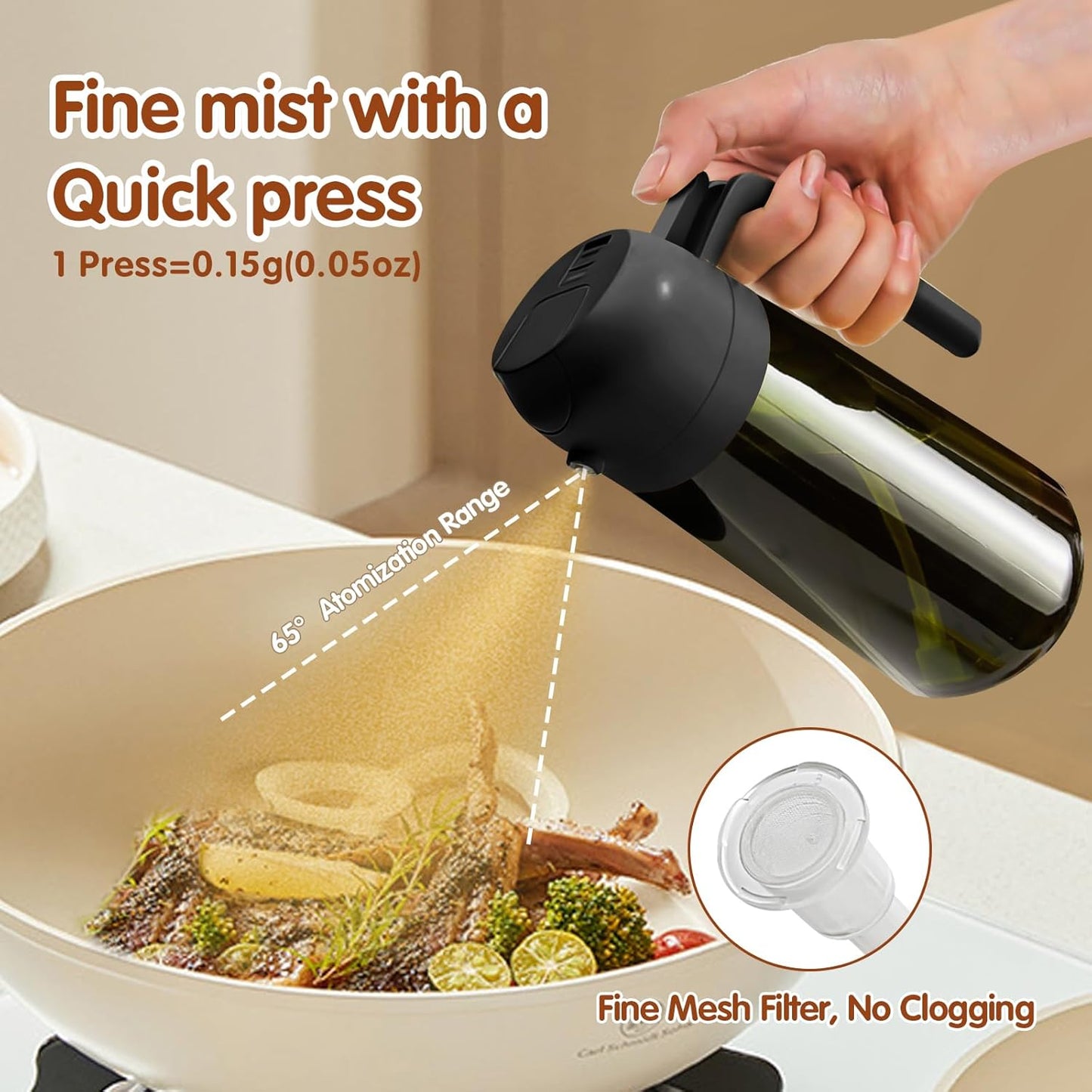YARRAMATE Olive Oil Dispenser Bottle - 2 in 1 Light Blockage Dark Oil Sprayer | 16oz Green Glass, Food-Grade