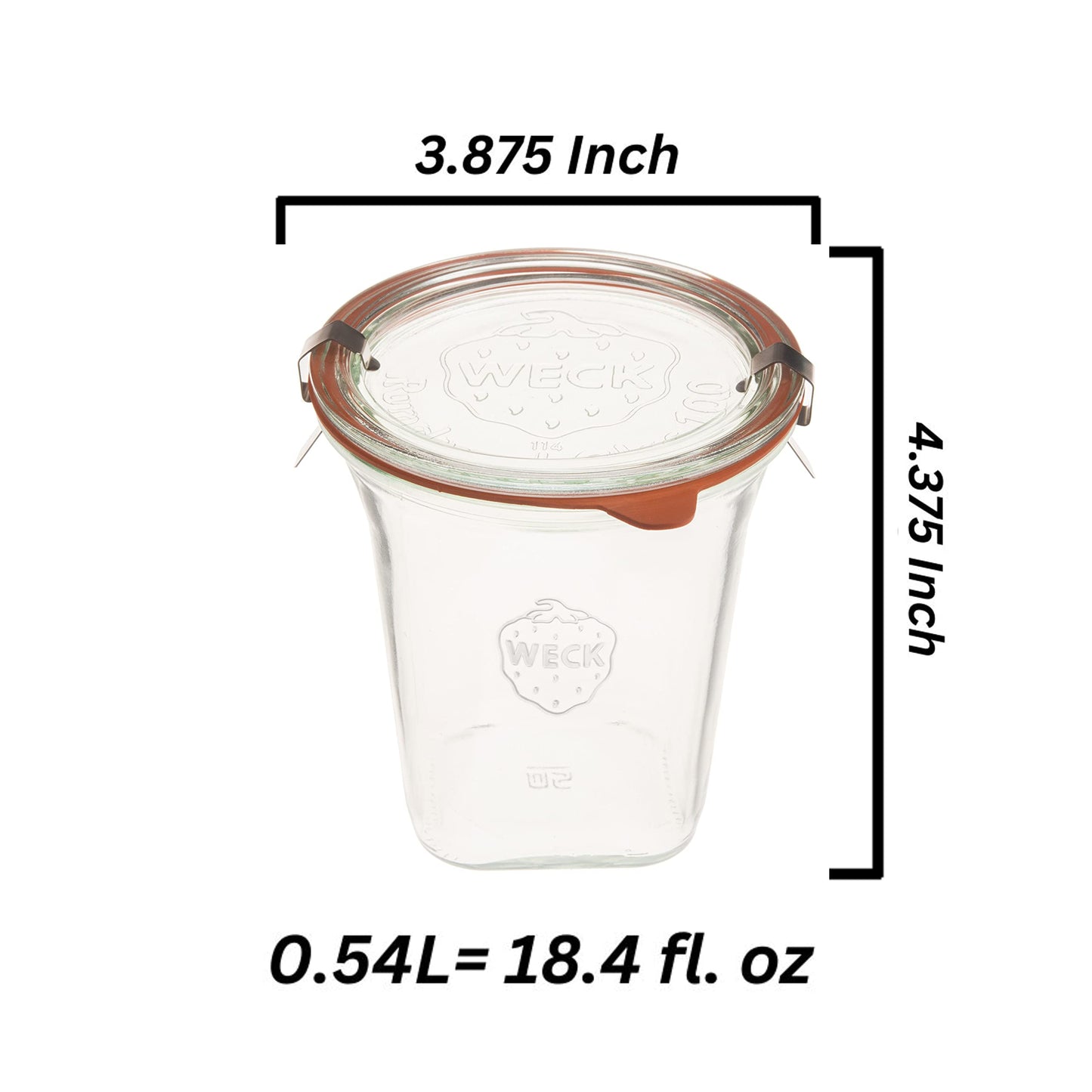 Weck Jars Medium Quadro 747-18.4 fl. Oz | 545mL Eco-Friendly Canning Jar | Food Storage Containers with Airtight Lids | Made in Germany, Rust-Proof & BPA-Free (Pack of 2)