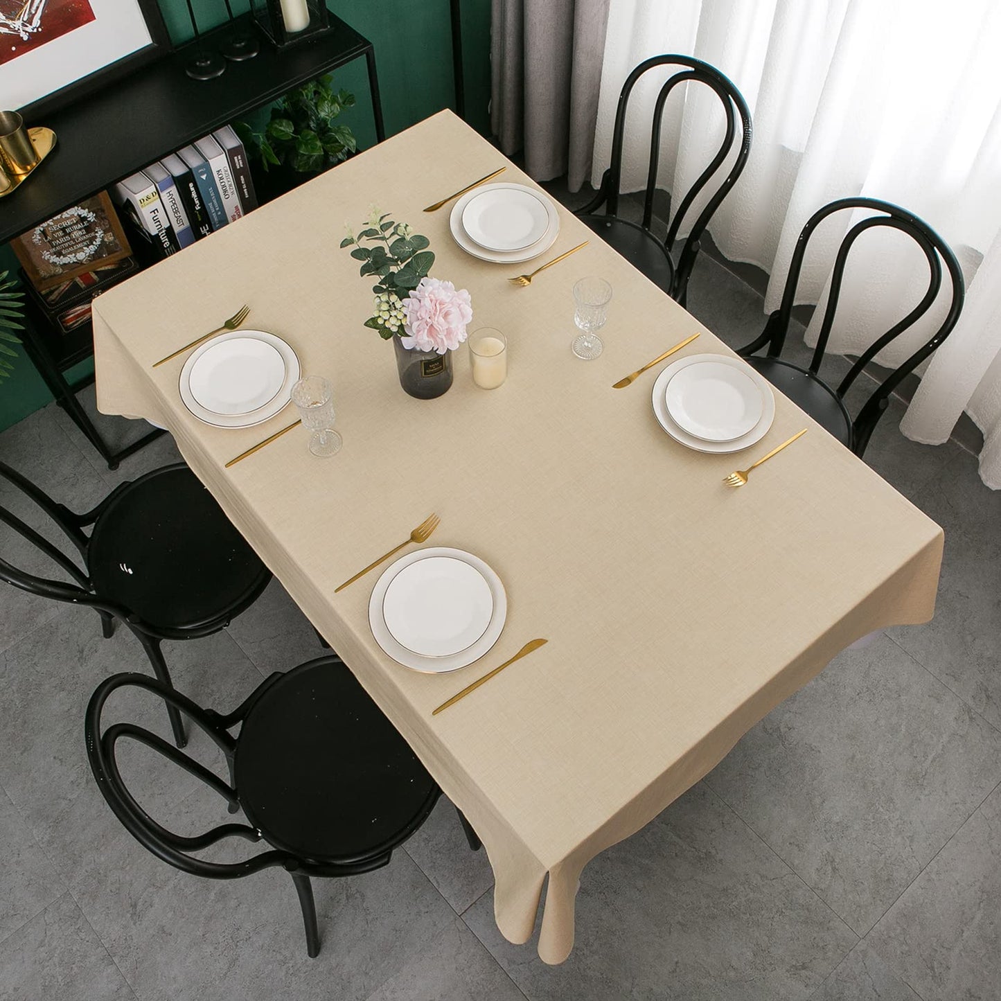 LIBERECOO Vinyl Tablecloth with Flannel Backing, Champagne, Waterproof, Stain-Resistant, Easy-Clean Table Cover for Dining, Kitchen, and Outdoor Use, 60" x 102" Rectangle