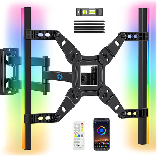 Pipishell Full Motion TV Wall Mount - LED Light & Music Sync for 13"-43" TVs Up to 44 lbs | Max VESA 200x200mm