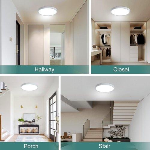 2 Pack ZSYUBO 12 Inch Motion Sensor Ceiling Light Wired,24w Flush Mount Light Fixture Round, Motion Sensor Light Indoor for Closet Hallway Porch Laundry Basement Garage Pantry, 3000k/4000k/6000k White