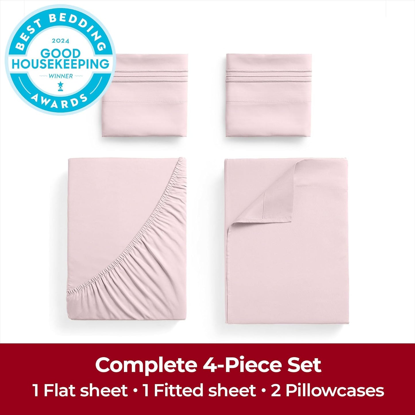 Mellanni Extra Deep Full Sheets - Hotel Luxury Ultra Soft Cooling Bedding - 4 PC Set (Blush Pink)