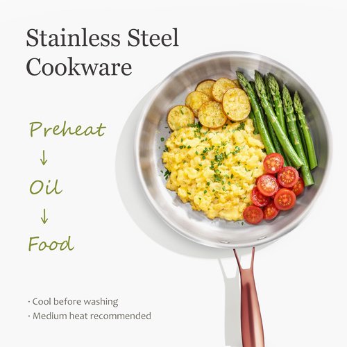 CAROTE 10" Tri-Ply Stainless Steel Frying Pan - Non-Toxic, Oven Safe, Compatible with Induction & Gas Cooktops