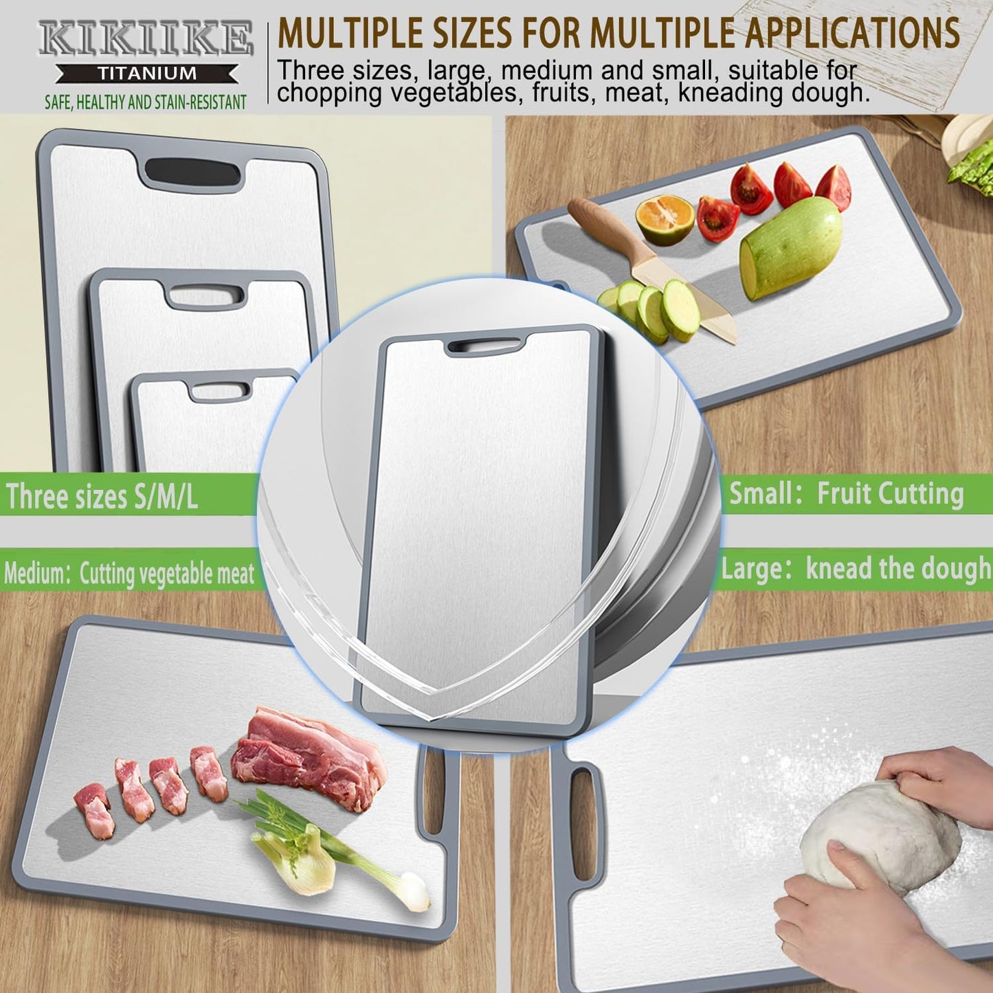 Titanium Cutting Board - Double-Sided Non-Slip Silicone Edging | Durable Food-Grade Chopping Board (Small)
