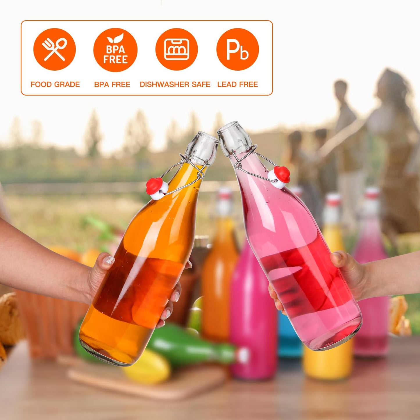 Alotpower Flip Top Glass Bottle 32oz 6Pack, Swing Top Glass Bottles with Airtight Flip Lids for Vanilla Extract Bottles/Home Brewing/Beverages/Oil (32 fl. oz, Set of 6)