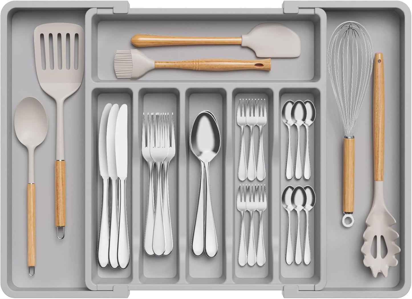 Lifewit Expandable Silverware Drawer Organizer - BPA-Free Utensil Tray for Kitchen | Adjustable 13-22 x 15" Grey