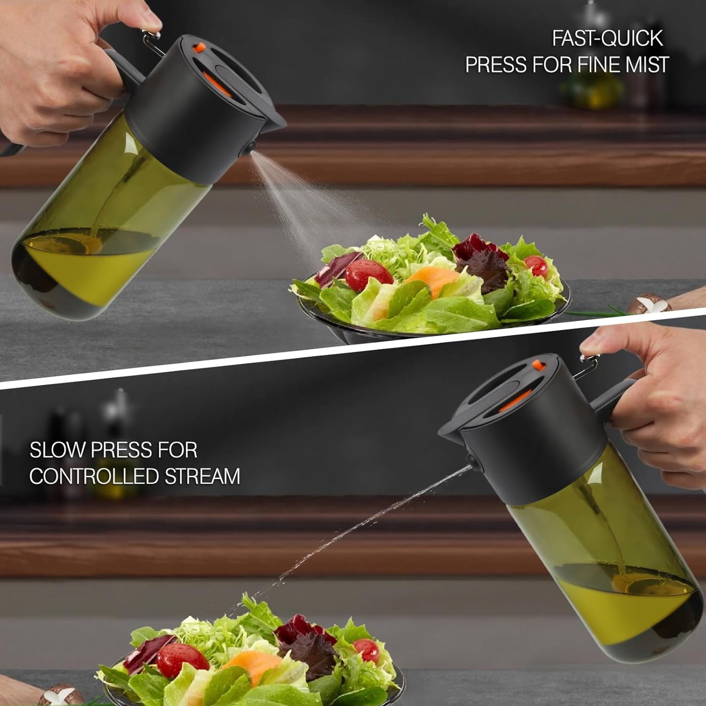 Skiennix 2-In-1 Light-Blocking Dark Oil Sprayer - 500ml Glass Olive Oil Dispenser, Even Spray for Cooking & BBQ - Dark Green