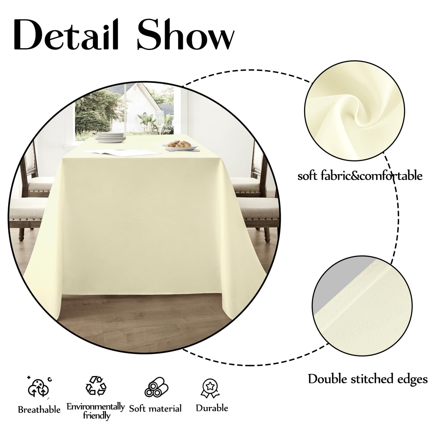 Aocoz Rectangle Tablecloths 90x132 Inch 6 Pack Ivory Tablecloth for 6ft Washable Decorative Linen Polyester Table Cloths for 8ft Dining Table Banquets Buffet Parties and Wedding
