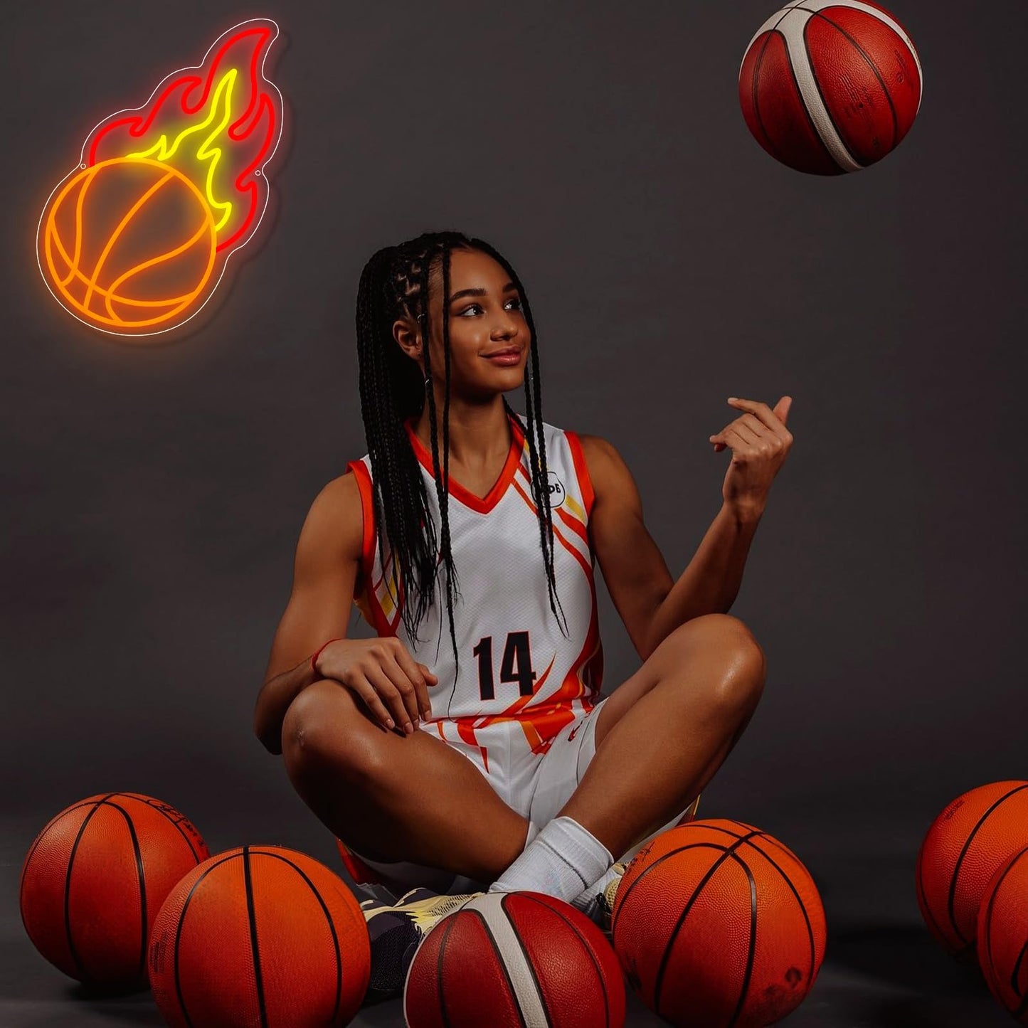 Basketball Neon Sign, Orange Red Yellow Basketball Fire Led Sign for Boys Bedroom Wall Decor, Dimmable Basketball Flame Light Up Sign for Man Cave Kids Gift Sports Fans Birthday Party Room Decoration