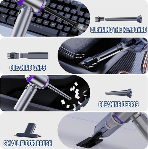 Houscly Car Vacuum - Portable Cordless 20000PA High Power 4-in-1 Handheld Cleaner | Ideal for Home & Travel