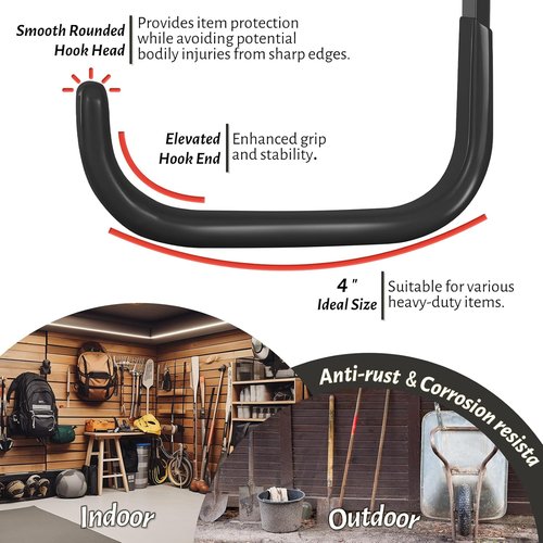 **Skiennix Heavy Duty Garage Hooks - 6 Pack 4-Inch Wall Mount Tool Organizers | Holds Up to 55 lbs**
