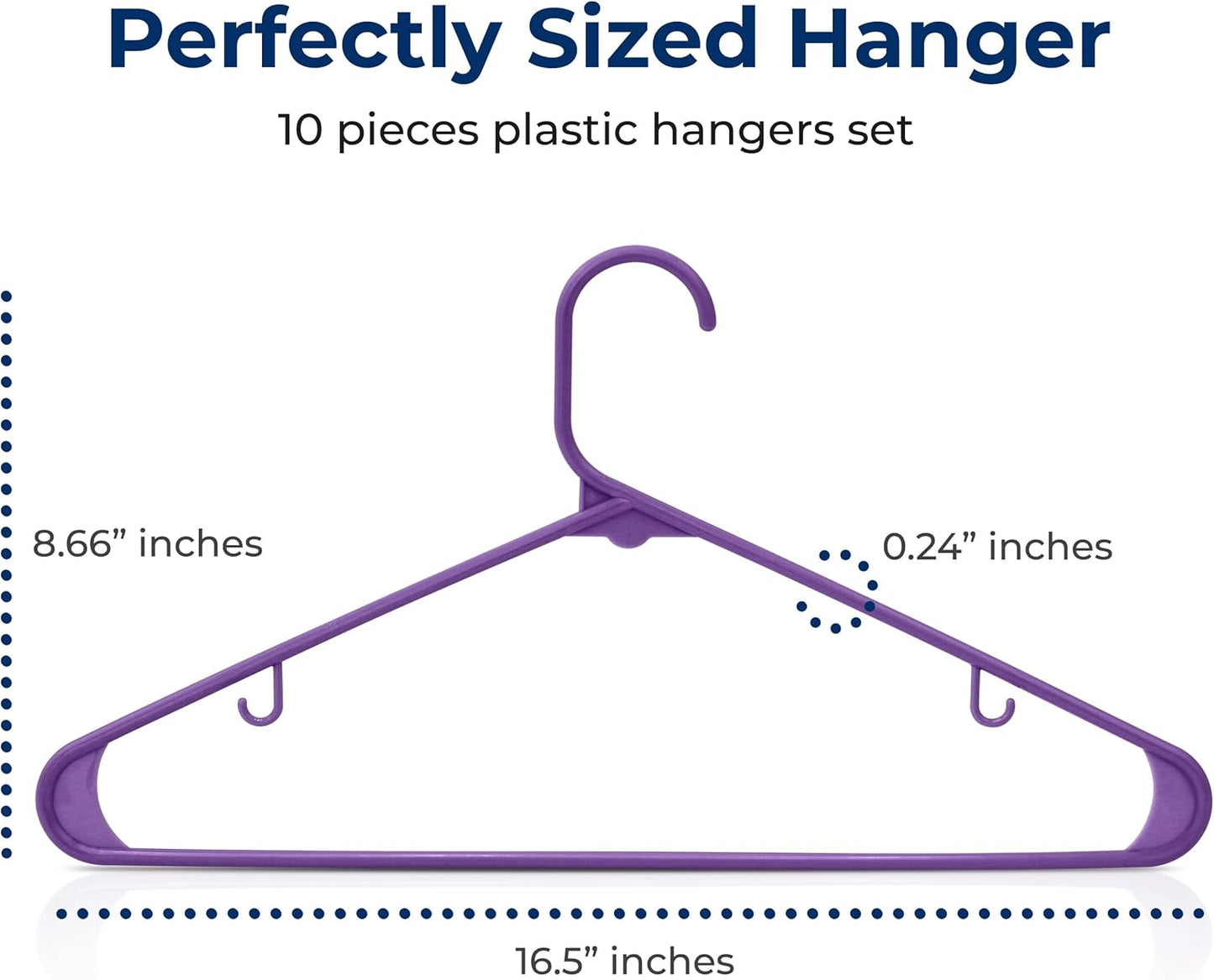SereneLife Premium Plastic Hangers - Lightweight, Durable Space-Saving Organizers for Clothes | 10 Pack in Purple