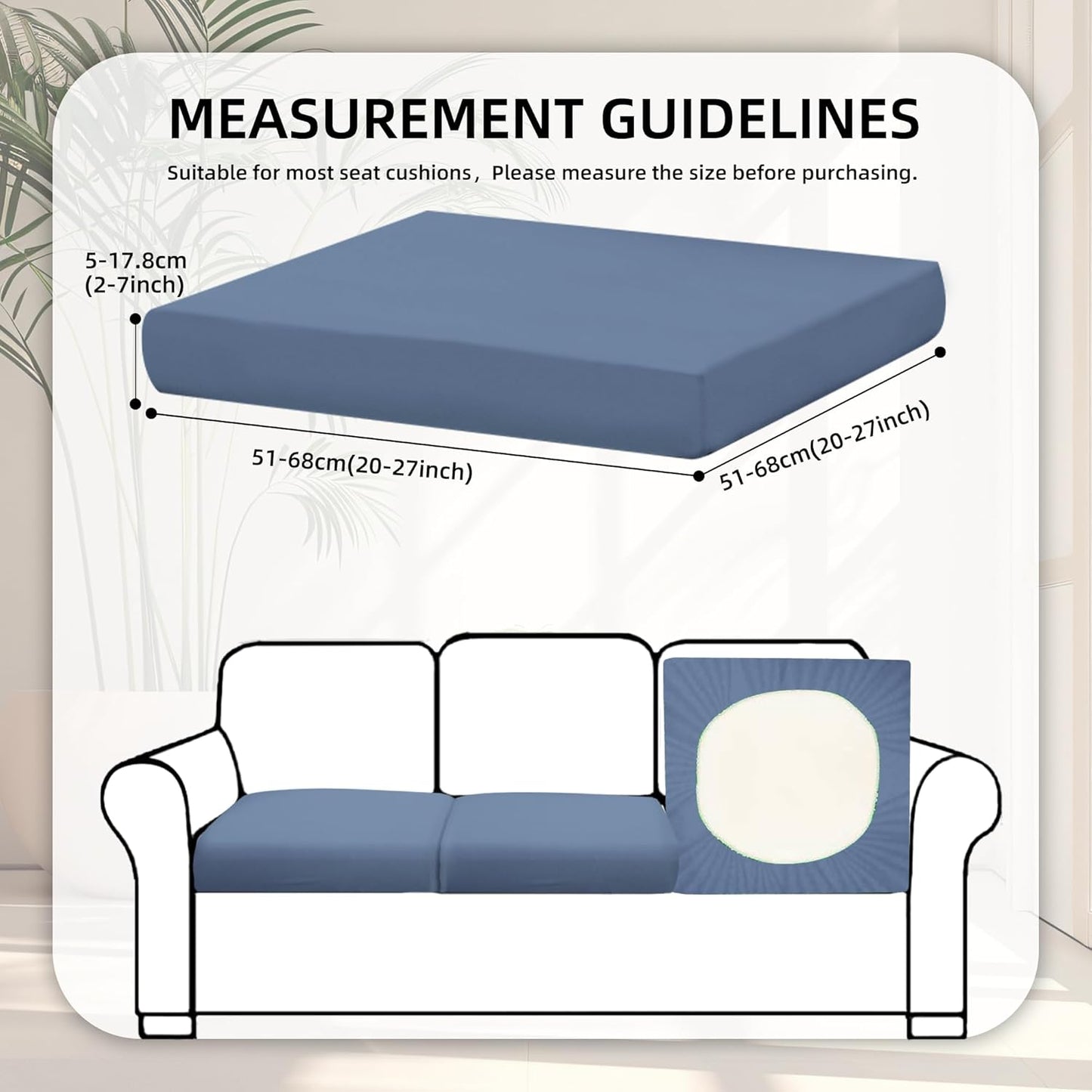 Skiennix 8-Piece Stretch Patio Cushion Covers - Washable Outdoor Sofa Slipcovers | Grey Blue
