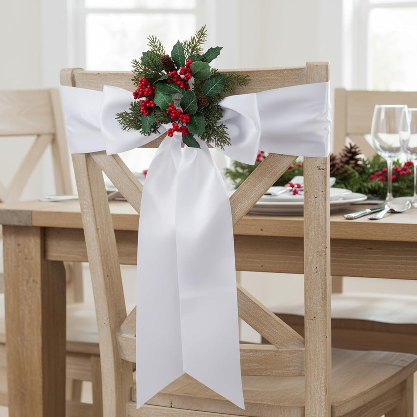 Regine Switzerland 4 Pcs White Wreath Sash - 4.5'' x 56'' Blank Decor for Holidays & Events