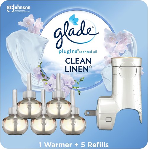 Glade PlugIns Air Freshener Starter Kit - Clean Linen Scent with 5 Refills | 3.35 Fl Oz