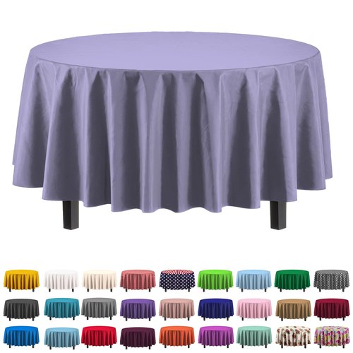 Exquisite 12-Pack Premium Plastic Tablecloth 84in. Round Table Cover - Lavender