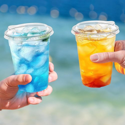 BYSNOW 16 oz Clear Plastic Cups with Lids - 100 Pack Disposable Iced Coffee & Smoothie Cups