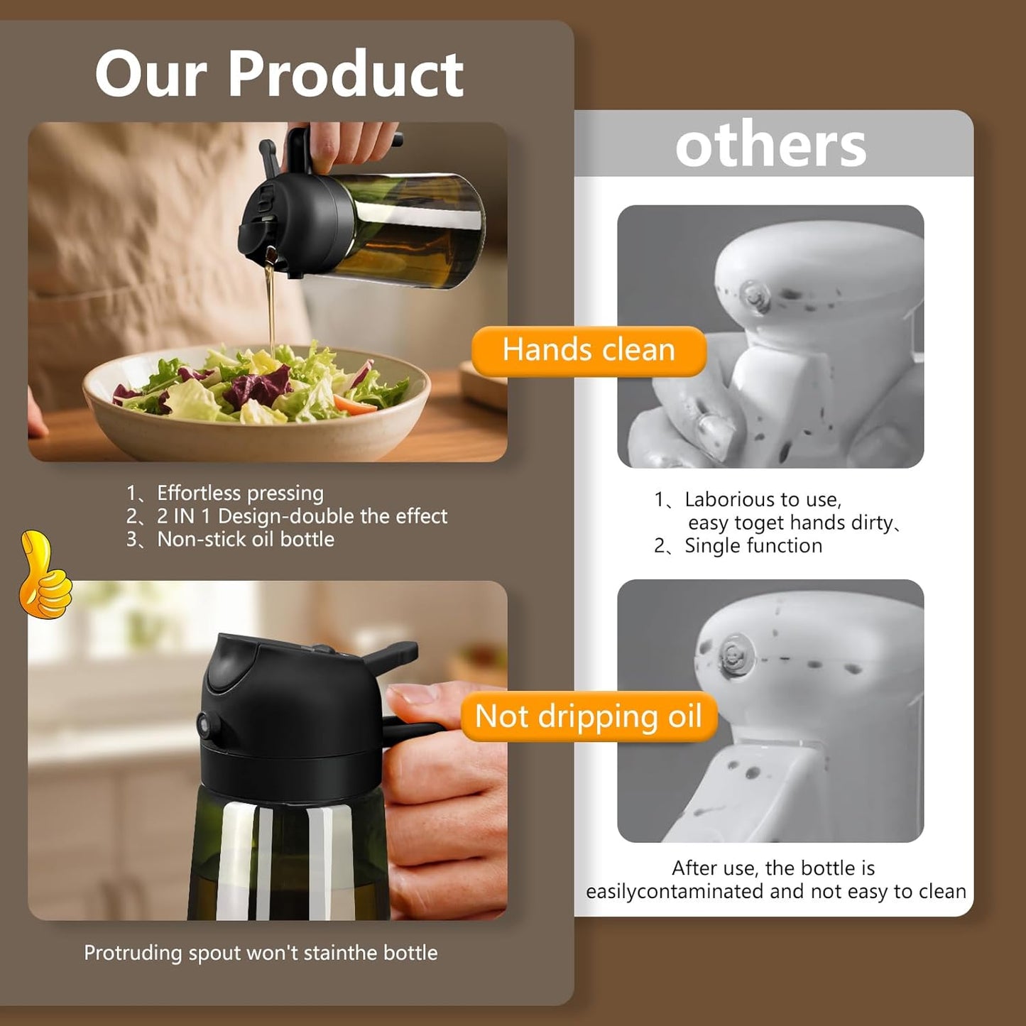 Sweet View Olive Oil Dispenser & Sprayer - 16oz Light-Proof Glass Pourer for Cooking & BBQ