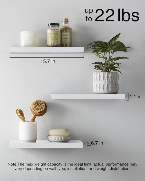 BAYKA Floating Wall Shelves - Rustic Wood with Metal Brackets | Set of 3 for Bathroom, Bedroom, Kitchen Decor - 22lb Capacity