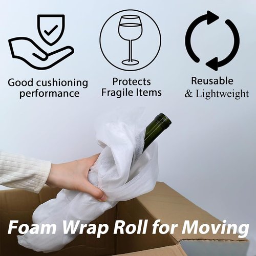 Foam Wrap Roll - 10 Inch Wide x 50 FT Length | Cushioning Foam for Moving & Fragile Protection