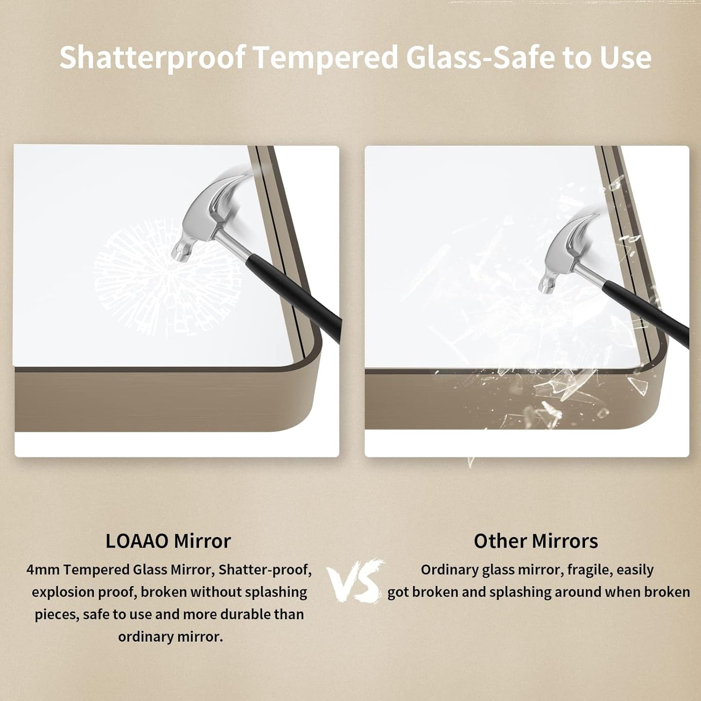 LOAAO Bronze Bathroom Mirror - 36”x36” Rounded Rectangle with Anti-Rust Frame | Hangs Horizontally or Vertically
