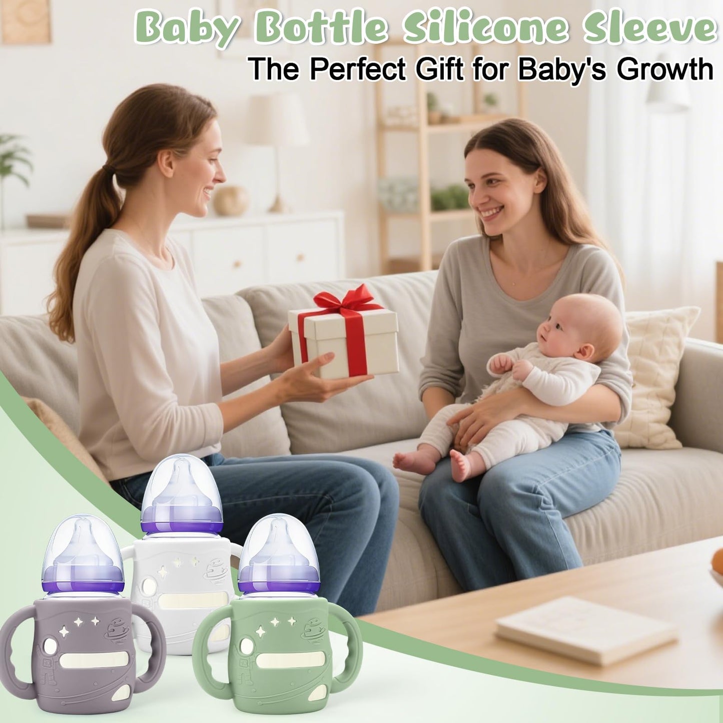 Mity rain3 Pack Silicone Sleeves with Lansinoh Bottle Handles for Lansinoh NaturalWave 5 oz Wide Baby Bottles - Anti-Breakage Protector & Anti-Colic Bottle Holder(Other Products Cannot be adapted)