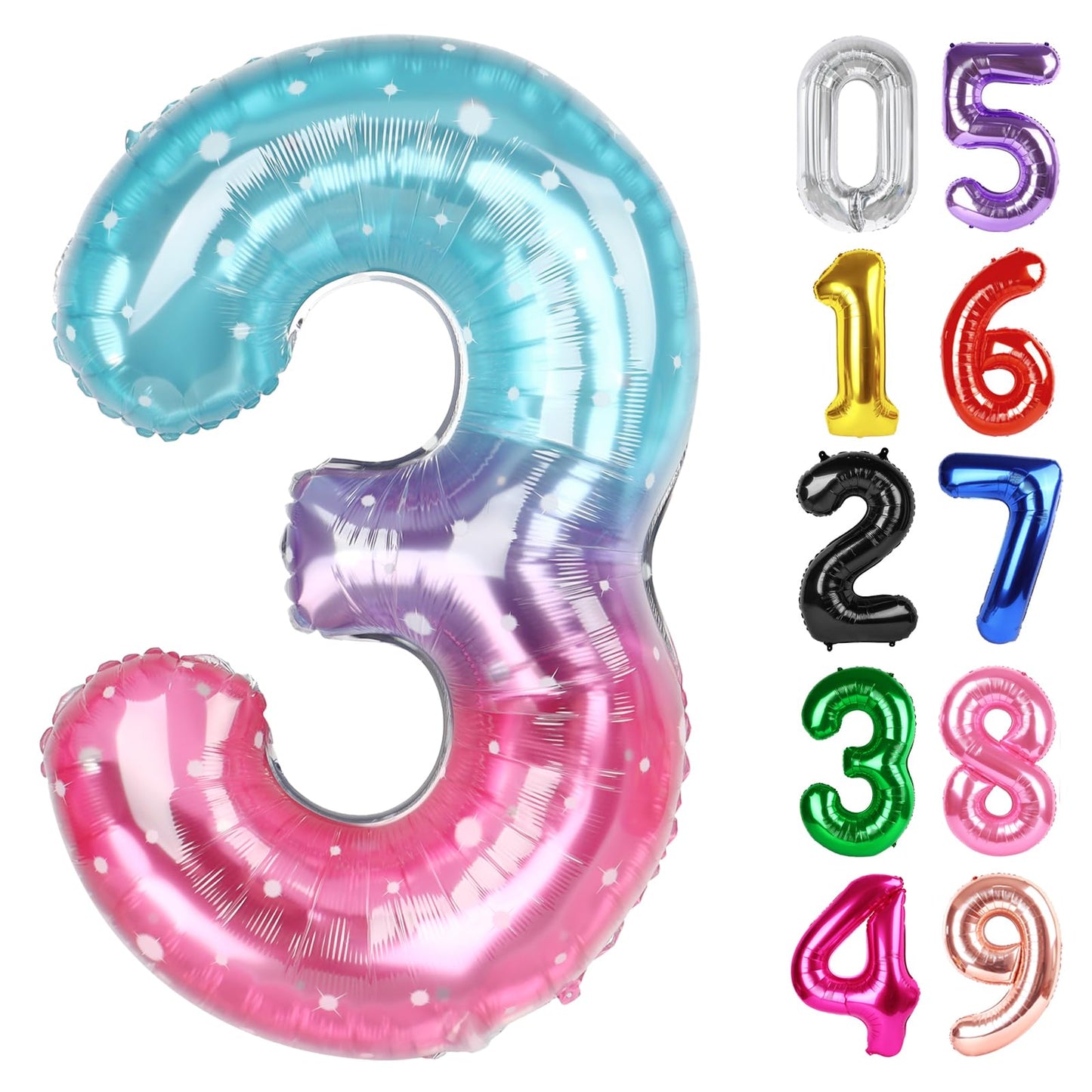 Starry Sky Number 3 Balloon 40 Inch, 3rd Birthday Celebration Supplies for Girls Boys Women Men, 3 Balloon for Girls Boys Theme Party