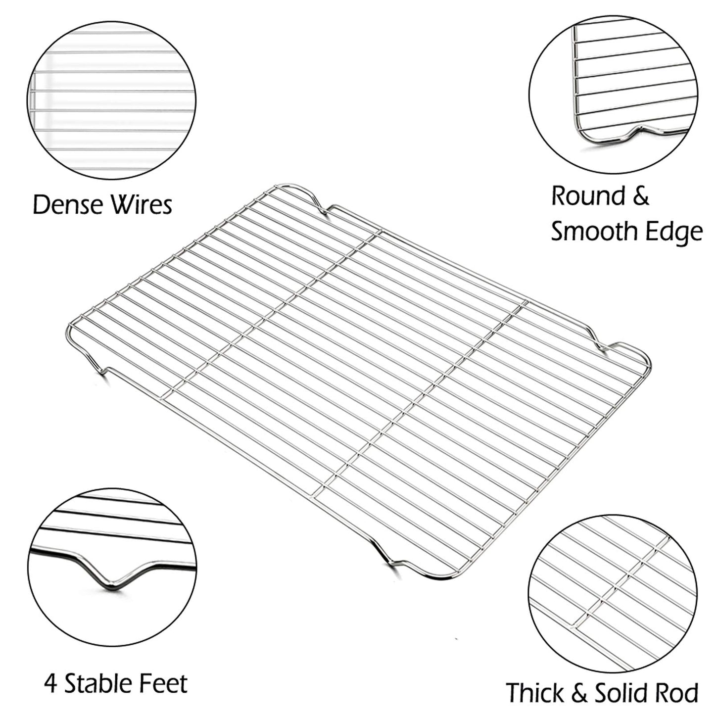 P&P CHEF Cooling Baking Rack Pack of 2, 16.6" x 11.5", Stainless Steel Cooling Racks for Cooking Baking Roasting Grilling Drying, Dense Wires & Smooth Edge, Easy to Clean, Silver