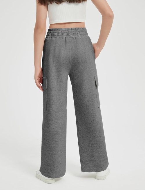EXARUS Girls Cargo Sweatpants Multi 3 Pack Set Front Seam Wide Leg Baggy Fit Elastic Waistband Pleated Teen Casual Sweat Pants Middle Rise Pleat with Pockets 12Y