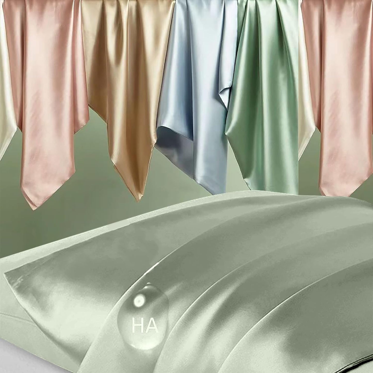 Mulberry Silk Pillowcase by Skiennix - Anti-Acne Cooling Queen Size Satin | Sage Green, Hidden Zipper