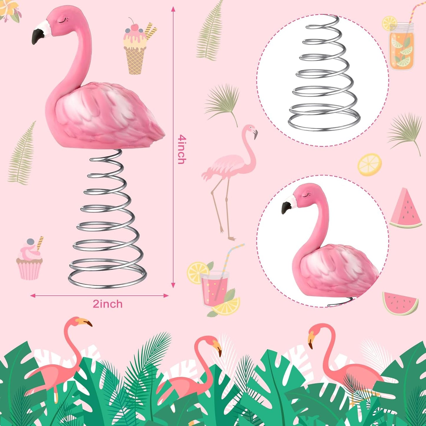 Queekay Mini Flamingo Ornament - 4 Inch Pink Tropical Tree Topper for Summer Parties & Weddings