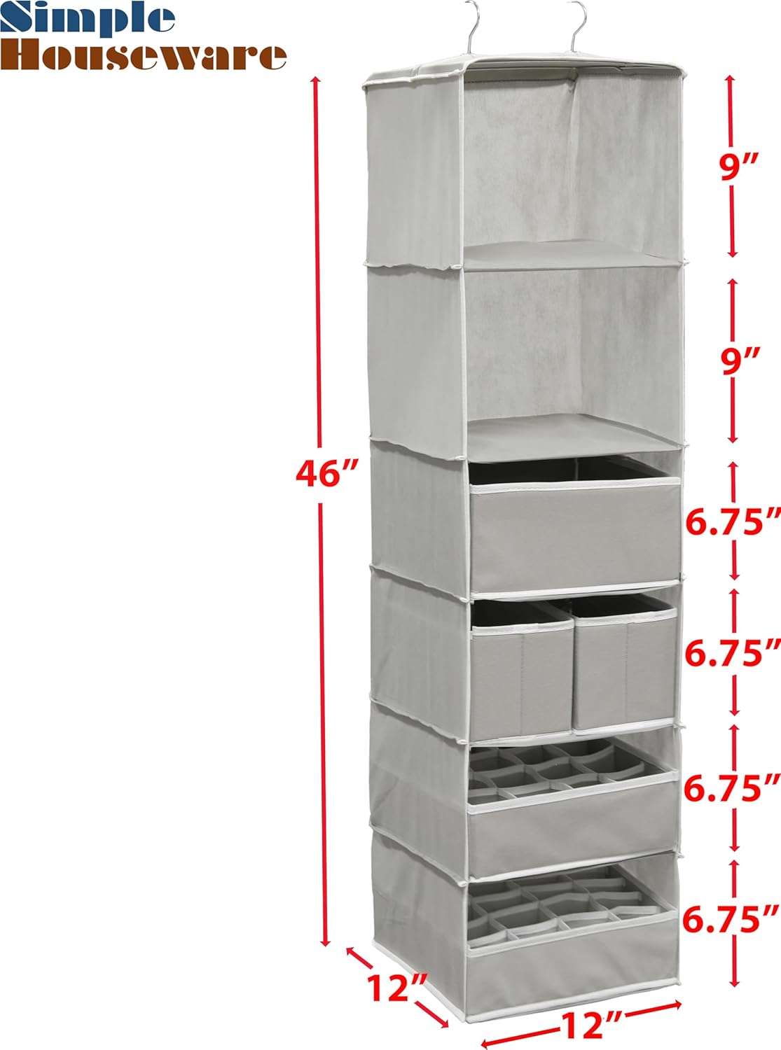 Simple Houseware 6-Shelf Closet Organizer - Gray Hanging Storage with 5 Drawers