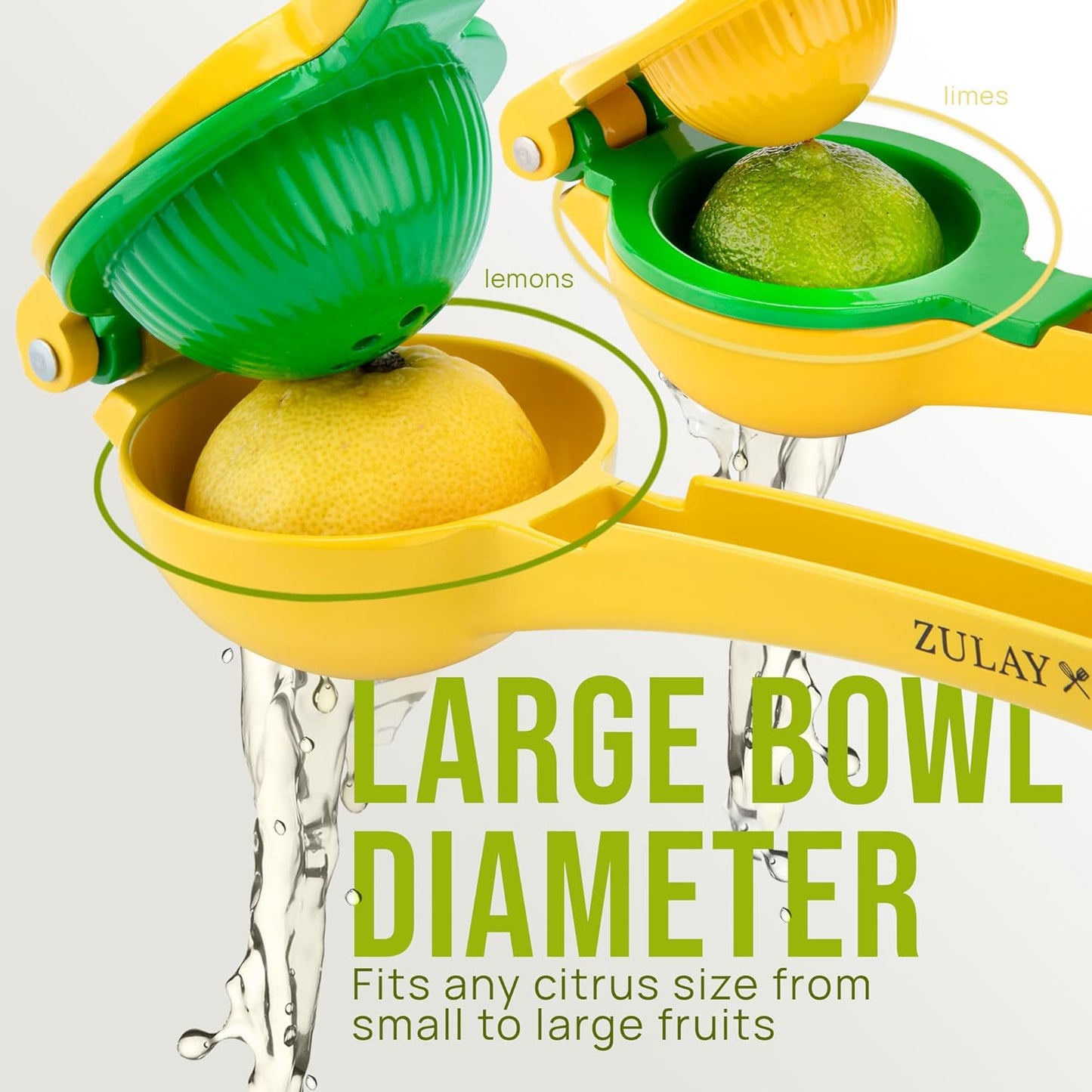 Zulay Kitchen 2-in-1 Lemon Squeezer - Sturdy Hand Juicer for Maximum Juice Extraction | Easy-Clean Manual Citrus Juicer - Yellow/Green