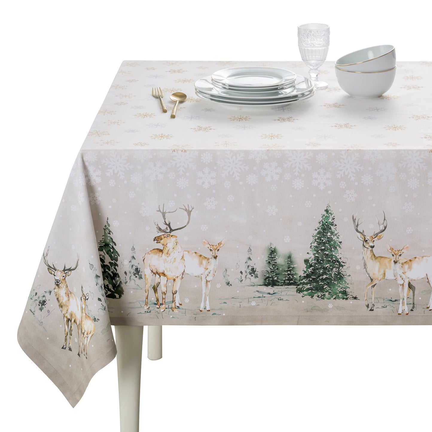 Maison d' Hermine Table Cloth Rectangle Table 100% Cotton 70 x 90 Inches Fall Tablecloth Reusable Everyday Use for Thanksgiving Christmas Decorations Dining Farmhouse Party (Deer in The Woods)