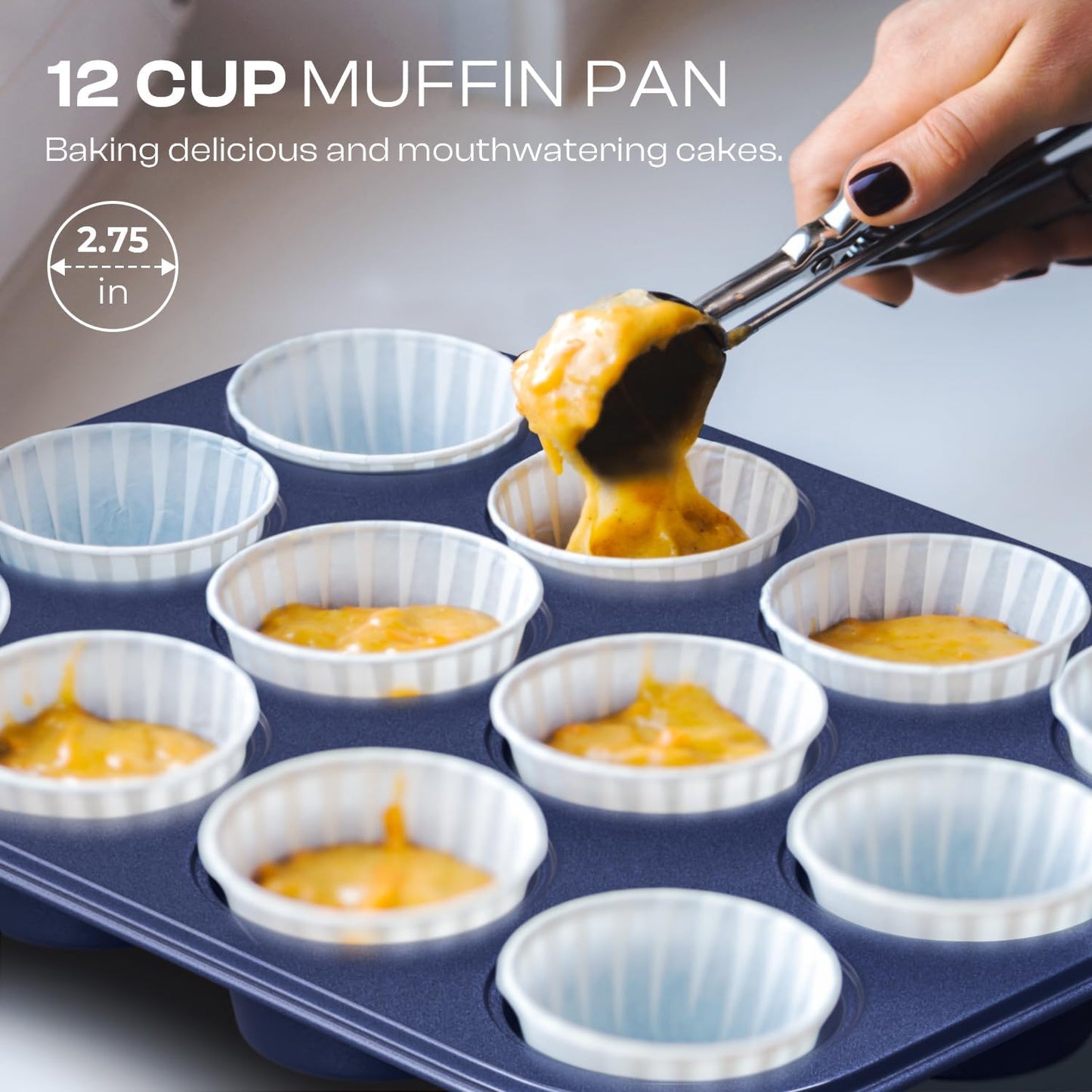 Skiennix 12-Piece Nonstick Bakeware Set - Oven Safe Ceramic Coated Blue with Essential Utensils