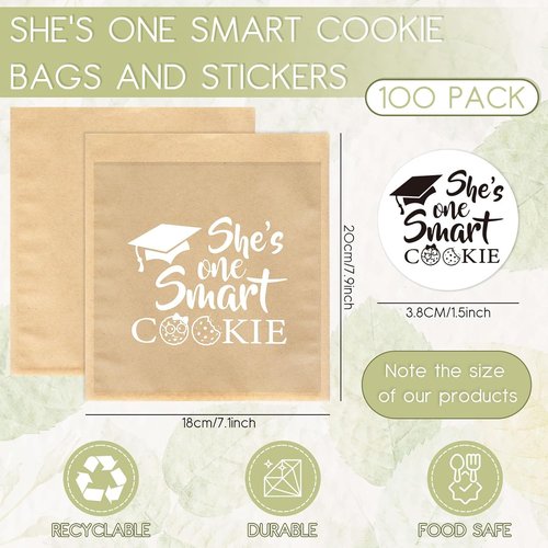 FYSUIMU Graduation Cookie Treat Bags - 100 Pcs Kraft Paper with Window & Stickers | Perfect for 2026 Grad Parties