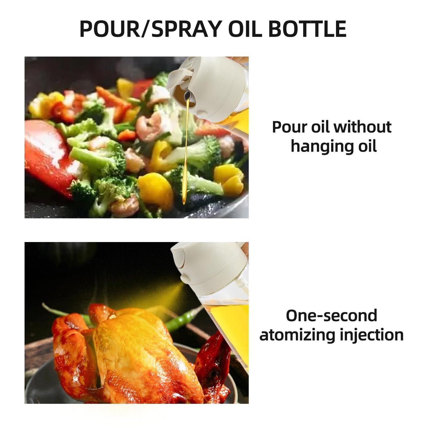 Aovdy 16oz/470ml Glass Olive Oil Sprayer for Cooking - 2 in 1 Olive Oil Dispenser Bottle Spray and Pour for Kitchen Gadgets Cooking Air Fryer Salad BBQ (White)