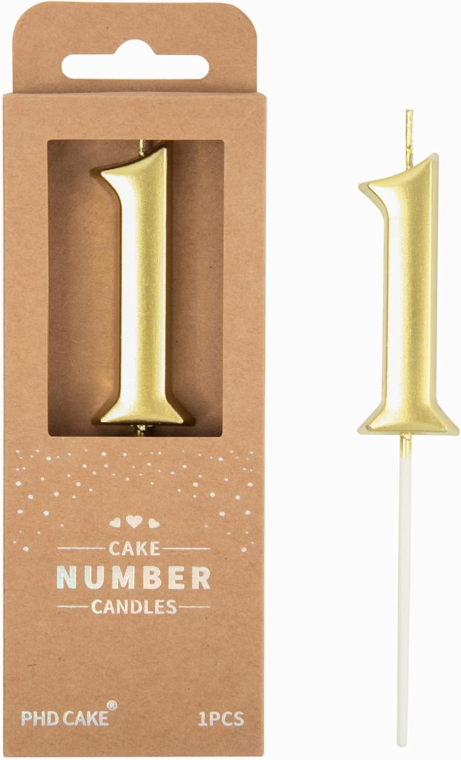 PHD Cake - Elegant Gold Number 1 Birthday Candle - 2.76 Inch for Party Celebrations