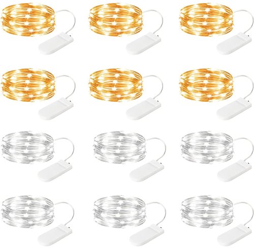 Brightown 24 Pack Fairy Lights Battery Operated String Lights 7 Feet 20 LED Waterproof Christmas Light Silver Wire Firefly Starry Moon Light for Bedroom DIY Party Wedding Patio Christmas