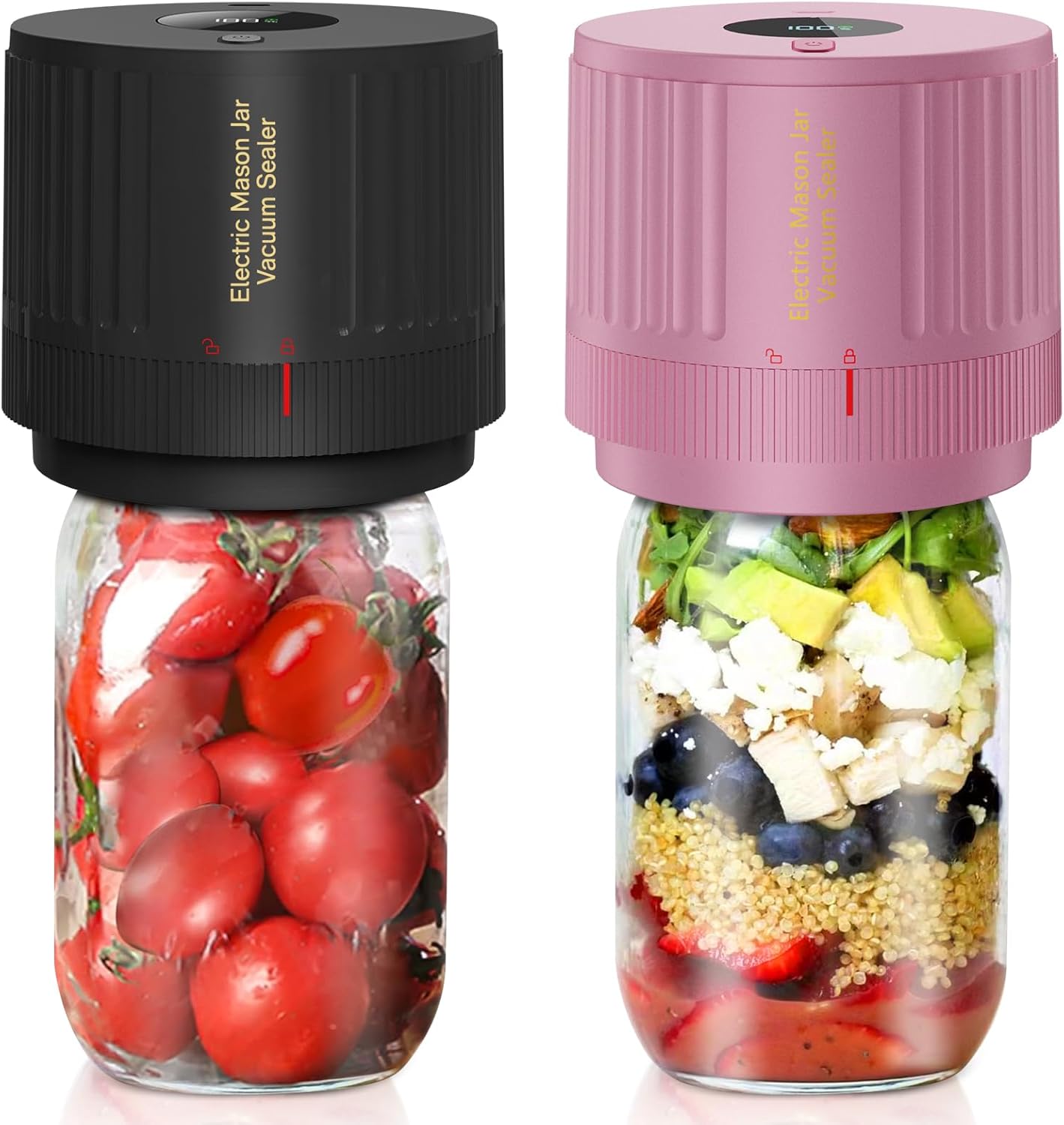 LOVE MOMENT Electric Mason Jar Vacuum Sealer Kit - Black & Pink for Fresh Food Storage