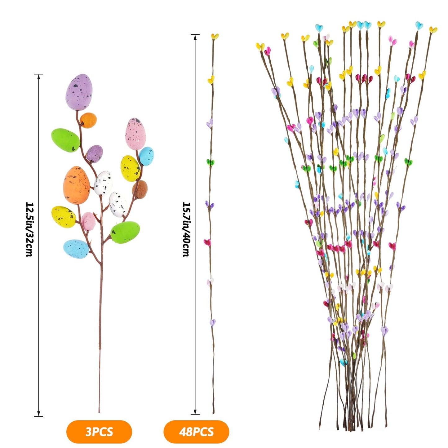 Draupnir 48PCS Artificial Easter Spray Vine, Pastel Easter Eggs and Berries, Easter Egg Twig Branches, Easter Egg Branches for Easter Home Decoration and Flower Arrangement
